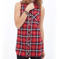 RED AND WHITE CHECK SLEEVELESS TUNIC image 1