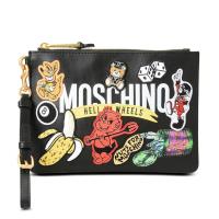 Moschino Badges Patch Women Leather Clutch Black image 1