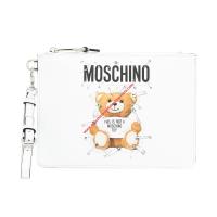 Moschino Safety Pin Teddy Leather Clutch White image 1