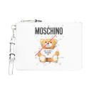 Moschino Safety Pin Teddy Leather Clutch White logo