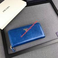 Prada 1M0506 Lettering Logo Leather Wallet In Blue image 1