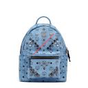 MCM Small Stark M Studs Visetos Backpack In Blue logo