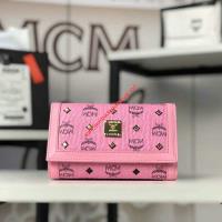 MCM Medium Gold Visetos Trifold Wallet In Pink image 1