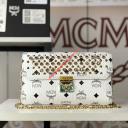 MCM Millie Diamond Visetos Flap Crossbody In White logo