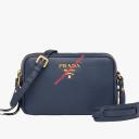 Prada 1BH082 Calf Shoulder Bag In Navy Blue logo