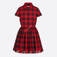 Dior Fringed Dress In Check Motif Wool Red image 1
