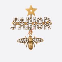 J'Adior Brooch with Bee Star White Crystals Gold image 1