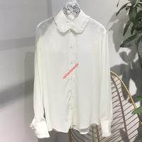 Celine Frill Collar Loose Shirt In Silk White image 1
