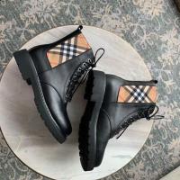 Burberry Vintage Check Detail Leather Boots Beige image 1