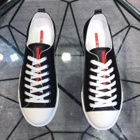 Prada Stripe Logo Men Calfskin Sneakers In Black image 1