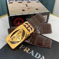 Prada Croc Embossed Leather Reversible Belt Brown image 1