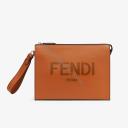 Fendi Flat Pouch In Roma Logo Calf Leather Brown logo