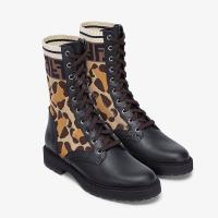 Fendi Rockoko Combat Boots In Leather with Camo image 1
