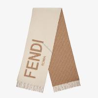 Fendi Roma Logo Scarf In Wool and Cashmere Beige image 1
