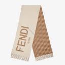 Fendi Roma Logo Scarf In Wool and Cashmere Beige logo