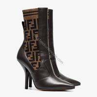 Fendi Rockoko Heel Ankle Boots In Leather with FF image 1