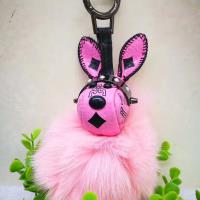 MCM Rabbit Charm with Fox Fur In Visetos Pink image 1