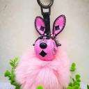 MCM Rabbit Charm with Fox Fur In Visetos Pink logo