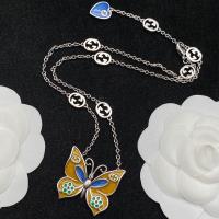 Gucci Enamel Butterfly Necklace In Silver image 1