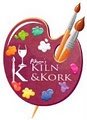 Pikasso's Kiln & Kork Paint your own pottery studio and wine cafe; logo